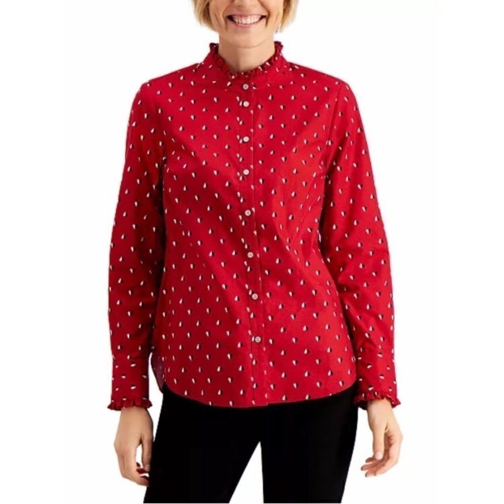 Charter Club Printed Ruffle-Trim Top